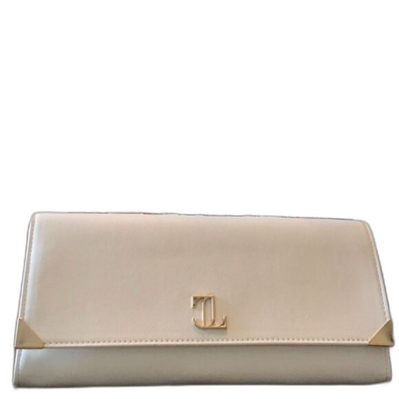 Jennifer Lopez JLO Large White Gold Flat Hand Purse Wallet Soft PU Leather - Picture 1 of 5
